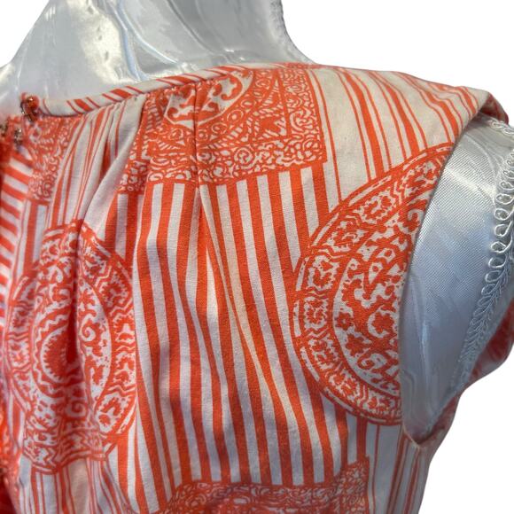 Vintage 1950s Sundress Sz Small Bernie Sobel Orange White Geometric Pleated - Picture 15 of 16